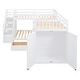 preview thumbnail 9 of 13, Twin-Twin over Full L-Shaped Bunk Bed with 3 Drawers, Portable Desk, Wardrobe, Guardrails & Solid Pine Frame, White