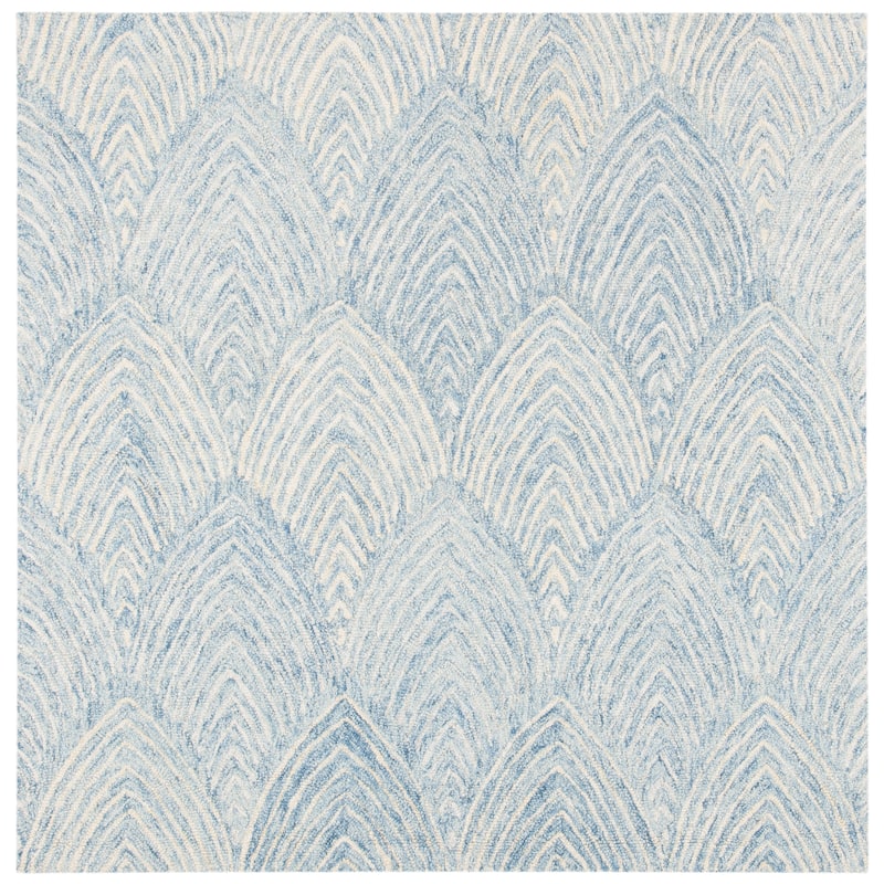 SAFAVIEH Handmade Micro-Loop Mackenzie Modern Wool Rug - 5' Square - Light Blue/Ivory