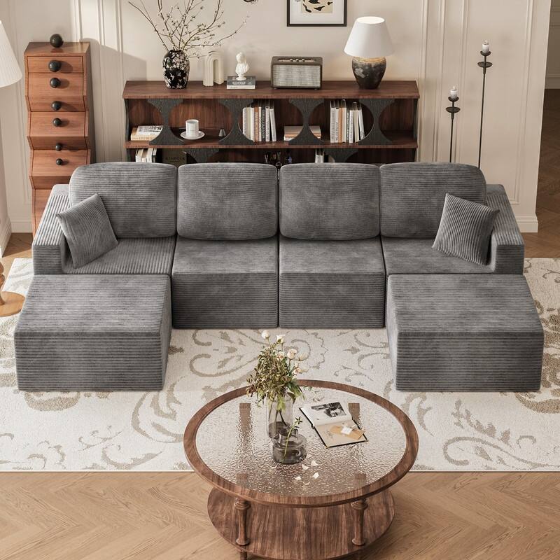 126" Modular Sectional Sofa, U Shaped Cloud Couches for Living Room, Upholstered Boneless Couch with Ottoman