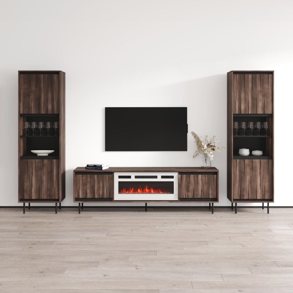 Meble Furniture Swing 180 Ent Center with Electric Fireplace - 3-Piece Wall Unit with Bookcases for up to 80" TVs