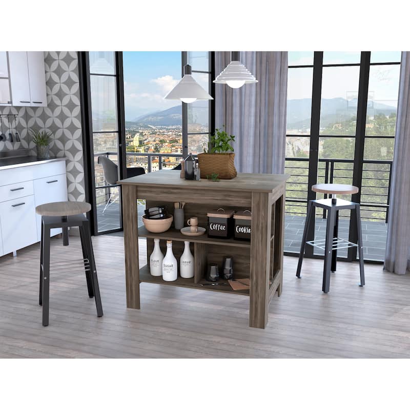 3-Shelf Kitchen Island with Open Shelf