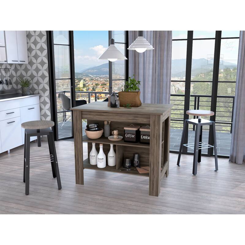 Brooklyn Kitchen Island, Three Concealed Shelves