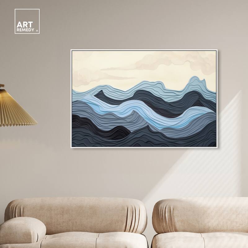 Art Remedy Waverly Framed Blue Abstract 1 Piece Canvas Wall Art