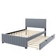 preview thumbnail 23 of 22, Velvet Upholstered Platform Bed with Pull-out Twin Trundle, Full Size Wingback Bed with Vertical Tufting Headboard and Footboard