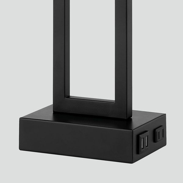 Black Metal Table Lamp with Door-frame Style White Shade