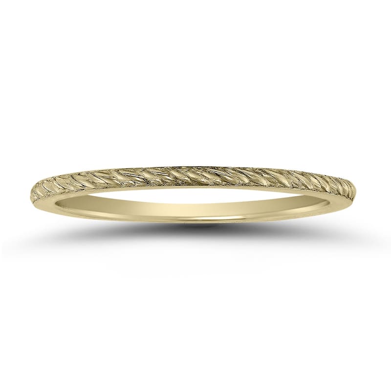 14K Yellow Gold Thin 1mm Stackable Band with Classic Rope Knurl