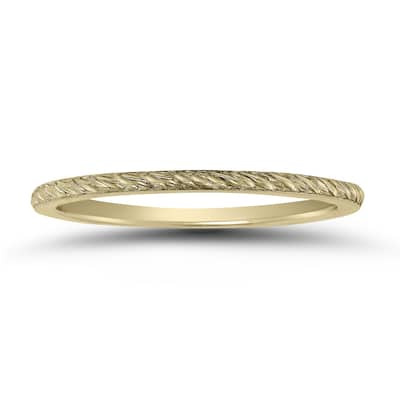 14K Yellow Gold Thin 1mm Stackable Band with Classic Rope Knurl