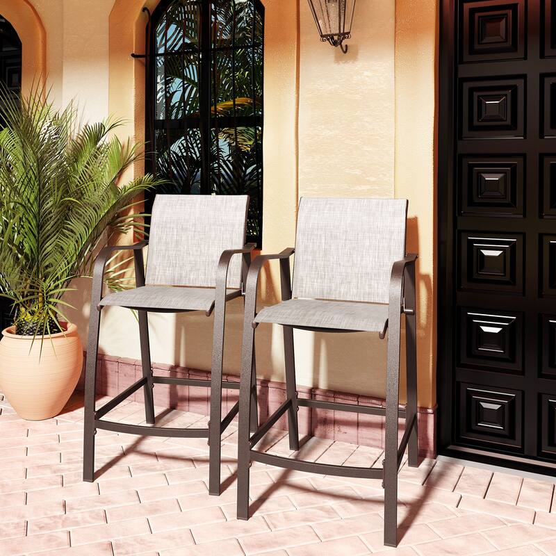 Pellebant Outdoor Patio Aluminum Counter Height Bar Stools - 21.7"widex25.6"deepx43.7"high - Beige