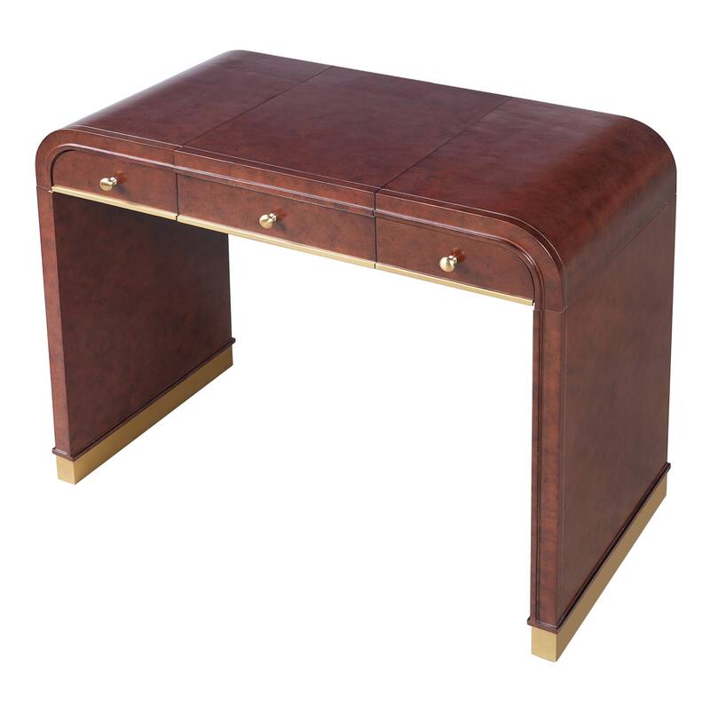 Roomfitters Flip Top Vanity Desk with Mirror and Hidden Storage, Modern Makeup Table with Gold Trim for Small Space