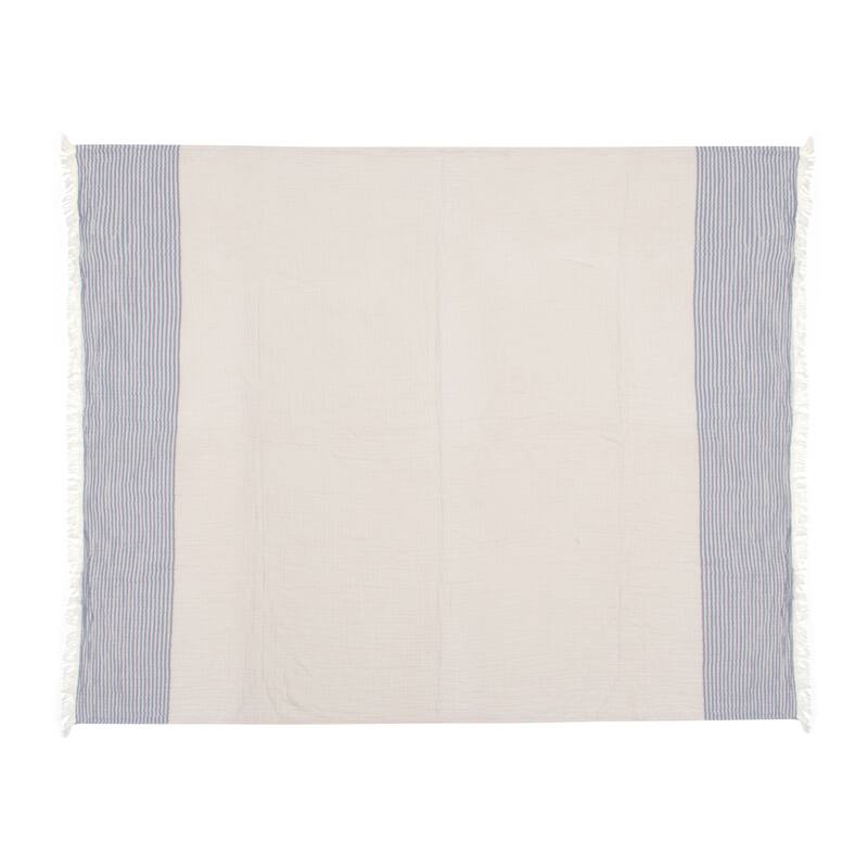 Sevita Cotton Striped Versatile Standard Size Throw Blanket - Blue/Ivory