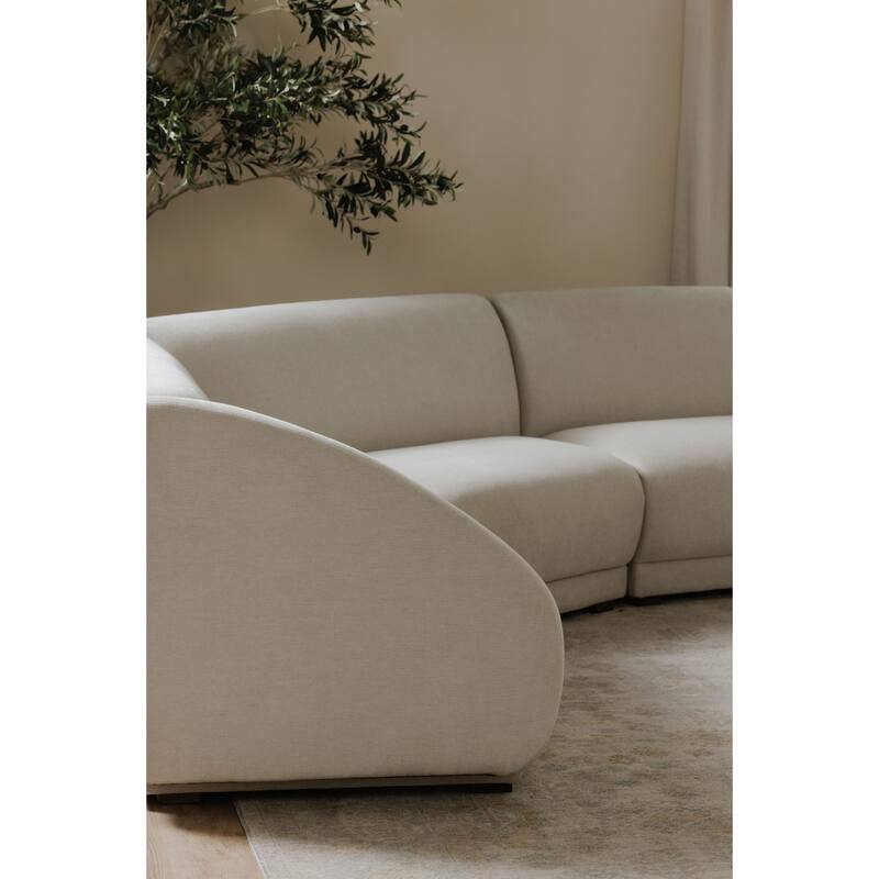 NADAAL STUDIOS Solace Left Arm Facing Modular Sofa, Deep Foam & Fiber Cushioning, Plinth Base, Two Toss Cushions, White