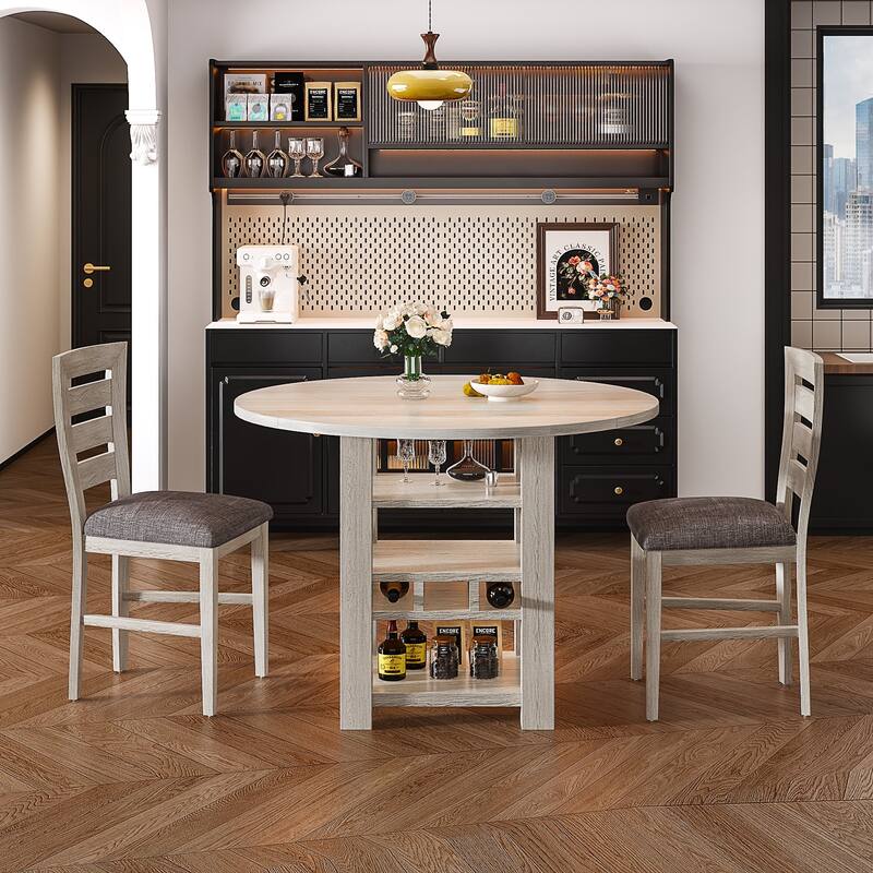 Javlergo Dining Table Set Drop Leaf Kitchen Table and Chairs Set Counter Height Kitchen Island Table Set with Storage