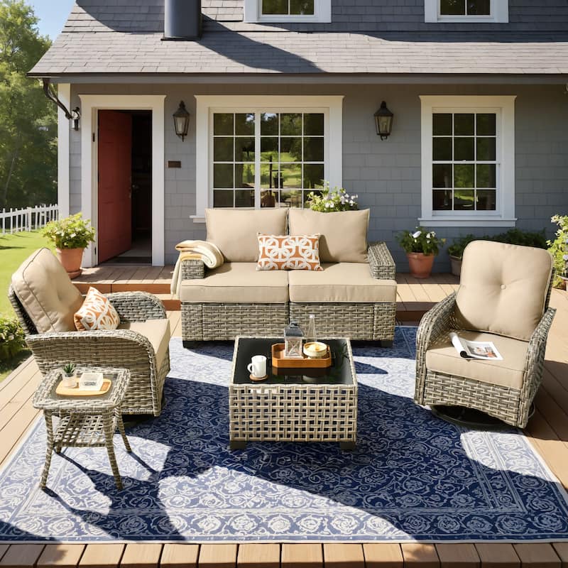 HOOOWOOO 6-piece Wicker Patio Outdoor Seating Swivel Chair Set - Beige