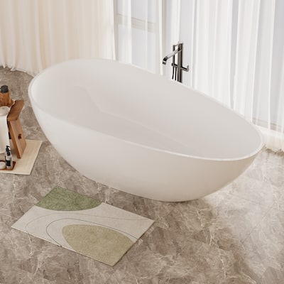 ABRUZZO 59" x 31" Freestanding Solid Surface Soaking Bathtub with Overflow and Drain in Glossy White