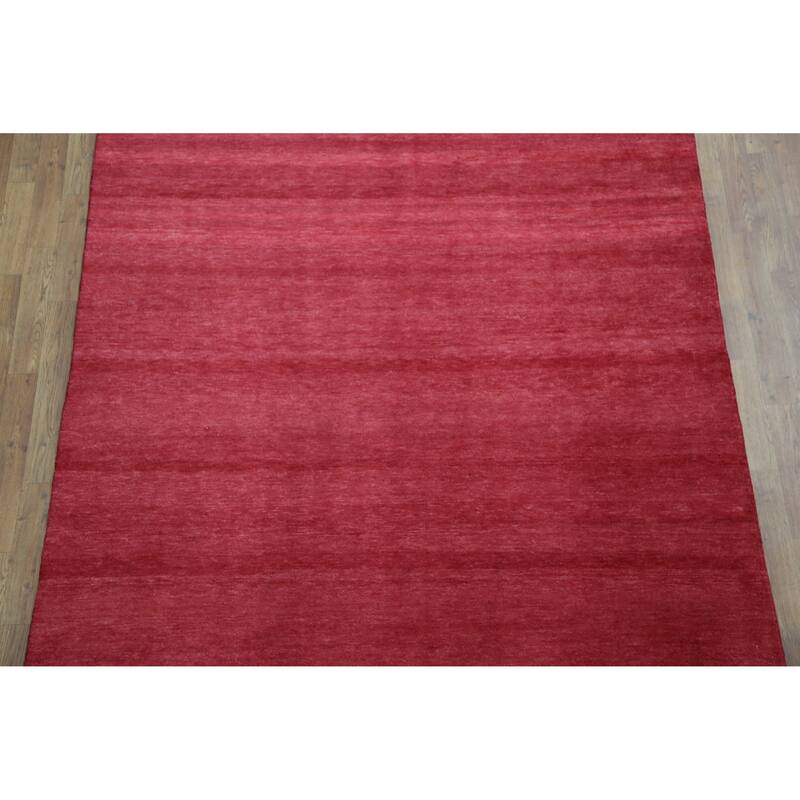 Hand Knotted Oriental 100% Wool Carpet Modern Solid Red Gabbeh Area Rug - 9' 2'' X 6' 1''