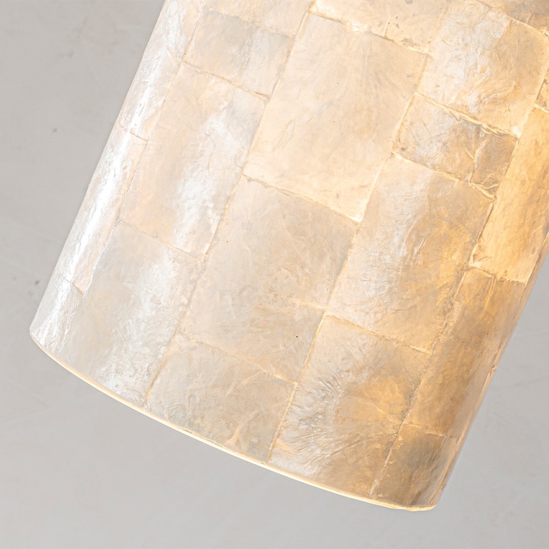 1-Light 7'' Modern Farmhouse Natural Capiz Seashell Single Pendant Light Coastal Cylinder Hanging Light For Kitchen - W7''