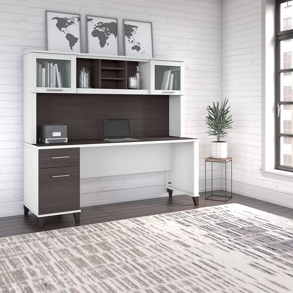 Bush Furniture Somerset 72W Office Desk with Hutch in Ash Gray