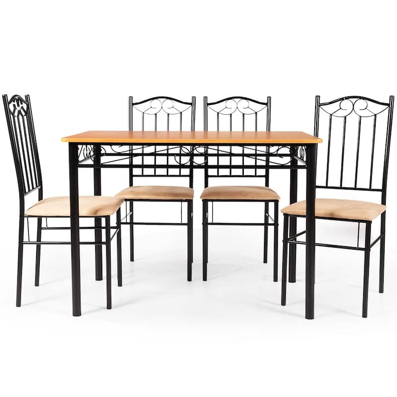 Costway 5 PC Dining Set Wood Metal Table 30'' and 4 Chairs Kitchen