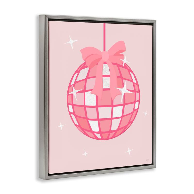 Stupell Pink Disco Ball with Ribbon Framed Floater Canvas Wall Art Design By Natalie Carpentieri