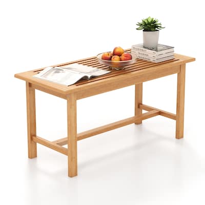 36-Inch Teak Wood Rectangular Coffee Table with Slatted Top and Natural Finish for Indoor or Outdoor Use - 36"L x 15.5"W x 18"H