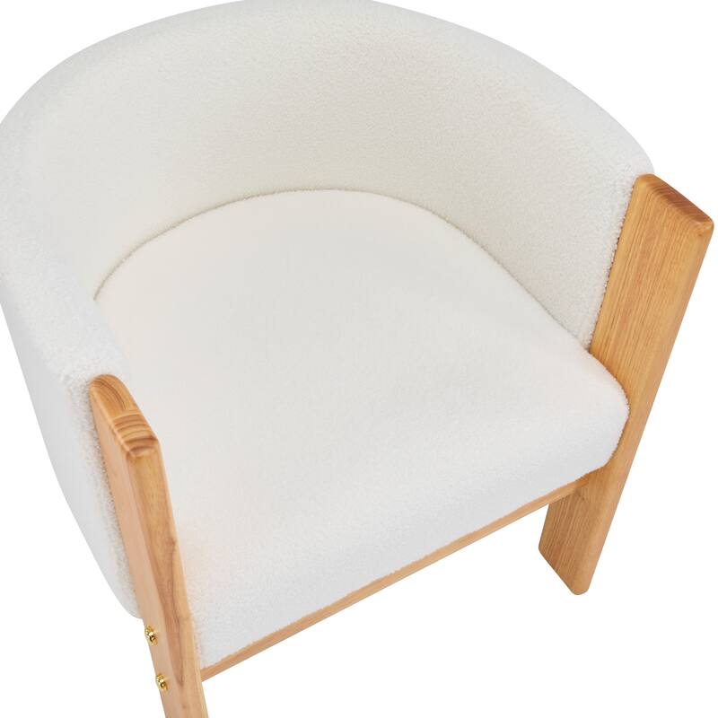 Upholstered Dining Chairs Set of 2, White Boucle Fabric Armchairs with Rubber Wood Frame, Modern Accent Chair