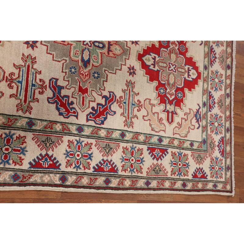 Geometric Kazak Oriental Accent Rug Hand-Knotted Wool Carpet - 3'11" x 5'11"