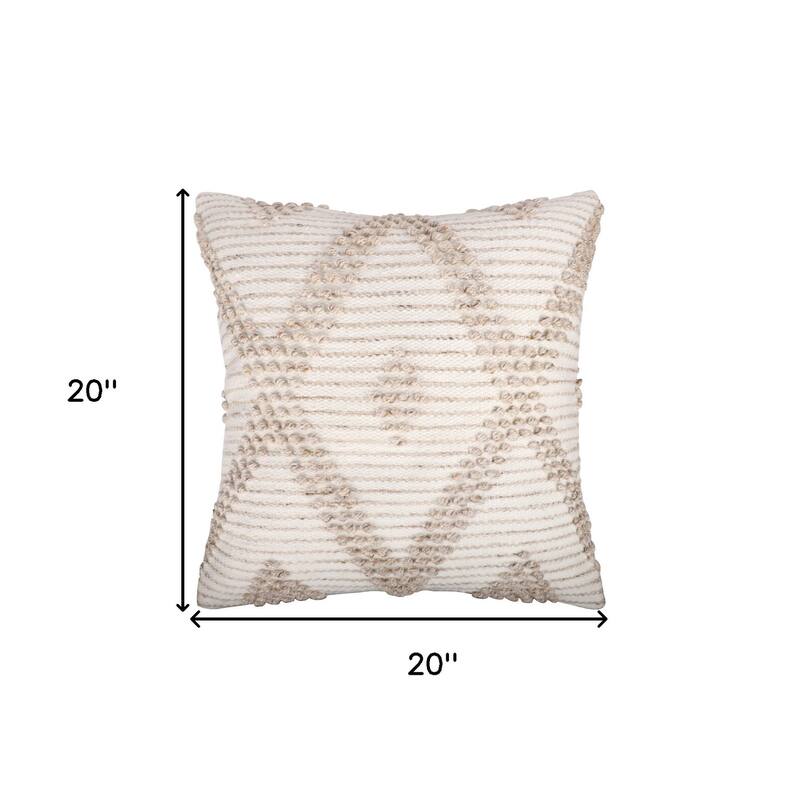 20" White and Natural Diamond Throw Pillow