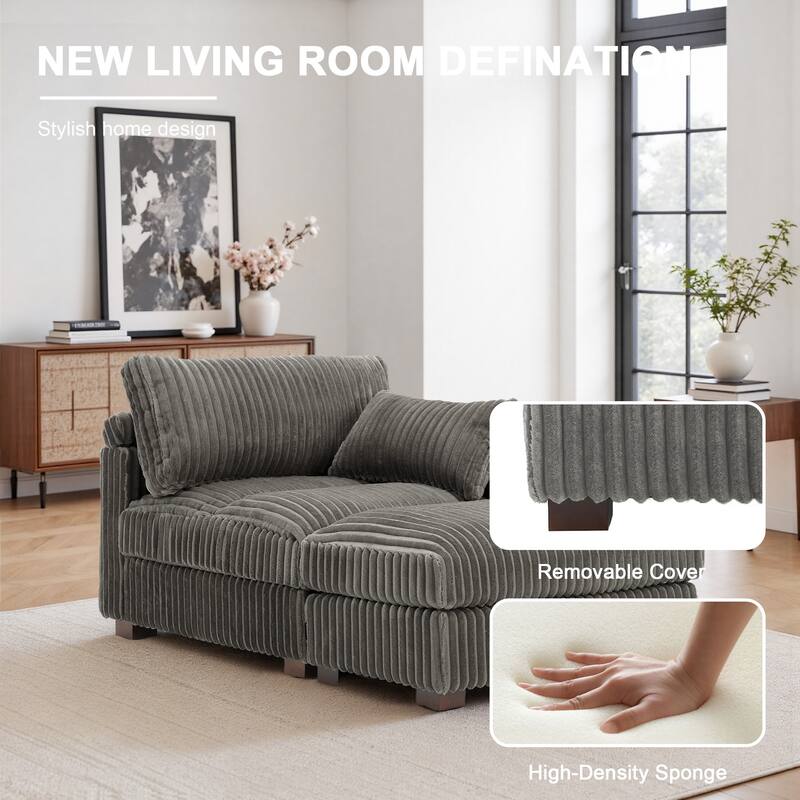 Modren Plush Upholstered Coner Chair and Ottoman Set