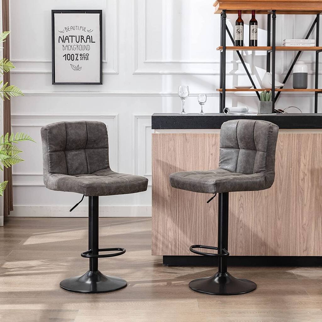 PU Leather Swivel Bar Stools Set of 2 with Square Back