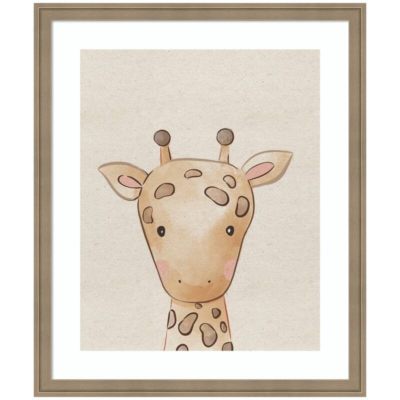 Kate and Laurel Baby Animal Giraffe Natural by The Creative Bunch Studio Framed Wall Art Print - 22x26