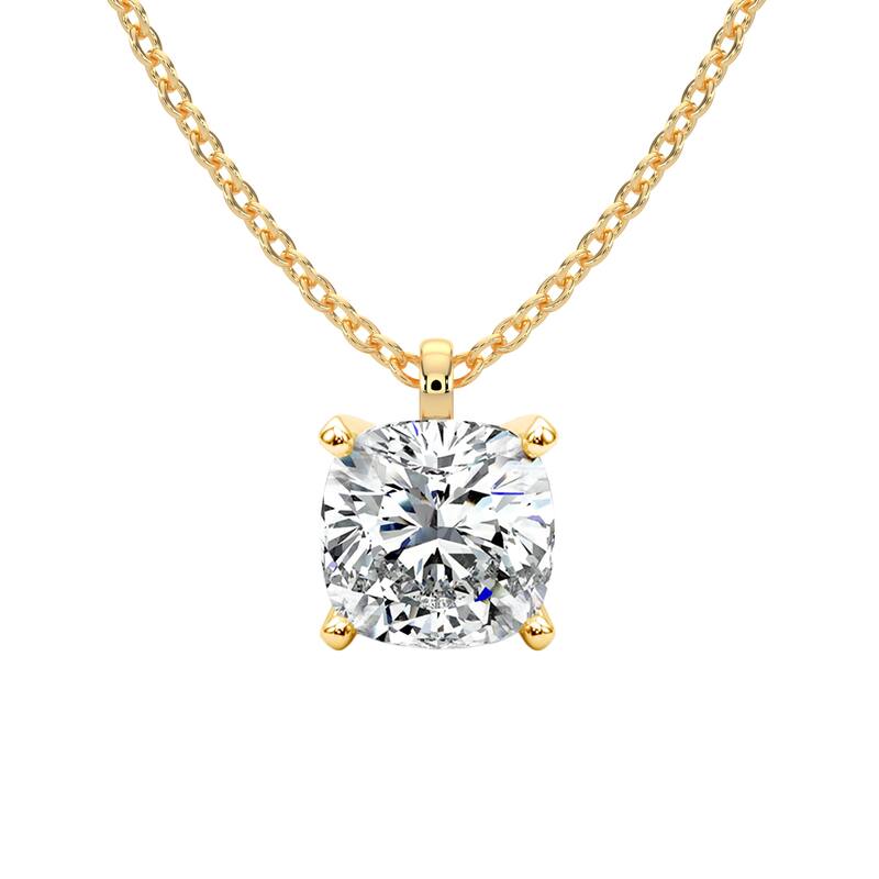 Auriya 14K Gold Lab Grown Cushion Diamond Solitaire Single-Bail Pendant Necklace 1.00 to 5.00 ct. tw. (F-G VS) - 4.00 ct. tw. - Yellow