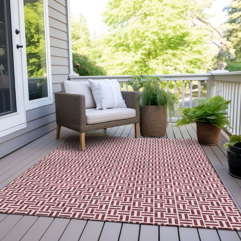 Machine Washable Indoor/ Outdoor Chantille Contemporary Casual Rug - Burgundy - 9' x 12'