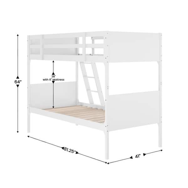 dimension image slide 1 of 5, Convertible Solid Wood Bunk Bed Frame for Kids with Ladder, No Box Spring Needed