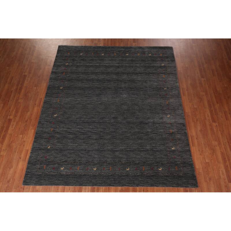 Tribal Gabbeh Indian Area Rug Handmade Grey Wool Carpet - 8'4" x 9'9"