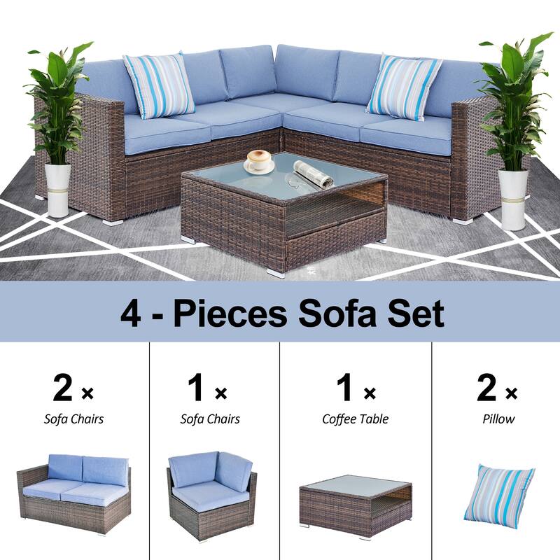 Tappio 4-Piece Outdoor Wicker Sectional Sofa Set with Waterproof Cover