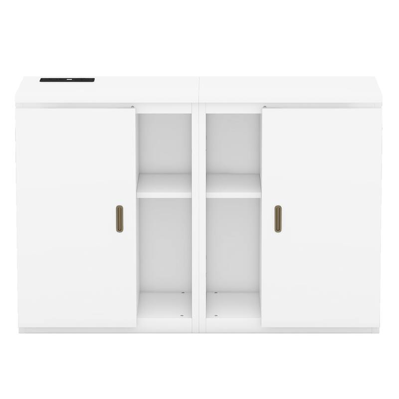 Murphy Bed with Built-in Charging Station, Shelves & Storage Cabinets, Platform Bed Frame Space-Saving Folding Wall Cabinets Bed