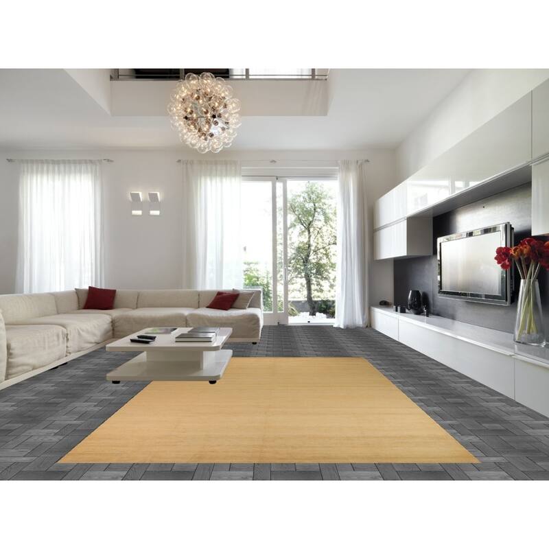 Modern Yellow Gabbeh Oriental Area Rug Handmade Wool Carpet - 8'11"x 13'9"