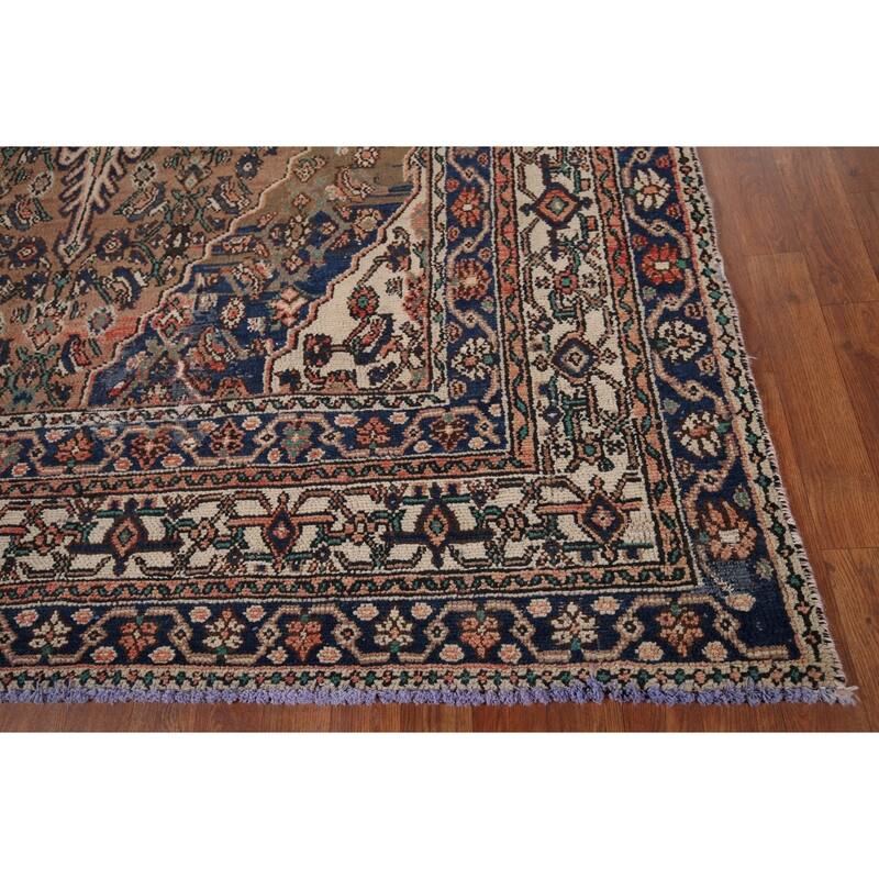 Geometric Hamedan Vintage Persian Area Rug Hand-Knotted Wool Carpet - 7'2" x 10'4"