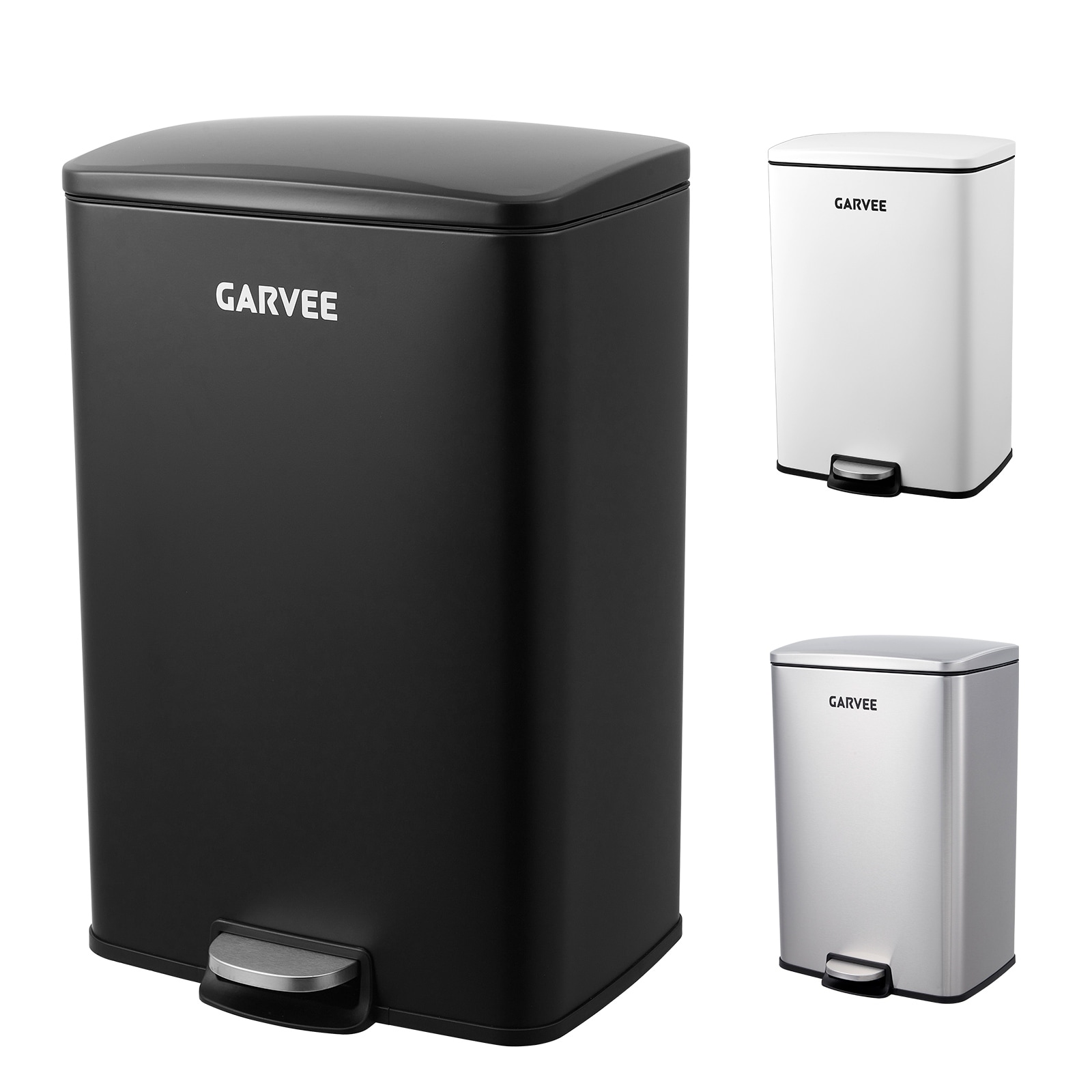 Kitchen Trash Can, 13 Gal / 50 L Stainless Steel Step-on Garbage Can with Quiet Soft-Close Lid, Removable Inner Bucket