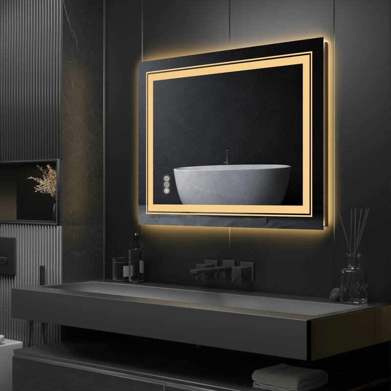 Large Rectangular Frameless Anti-Fog LED Wall Bathroom Vanity Mirror - 32'' x 24''