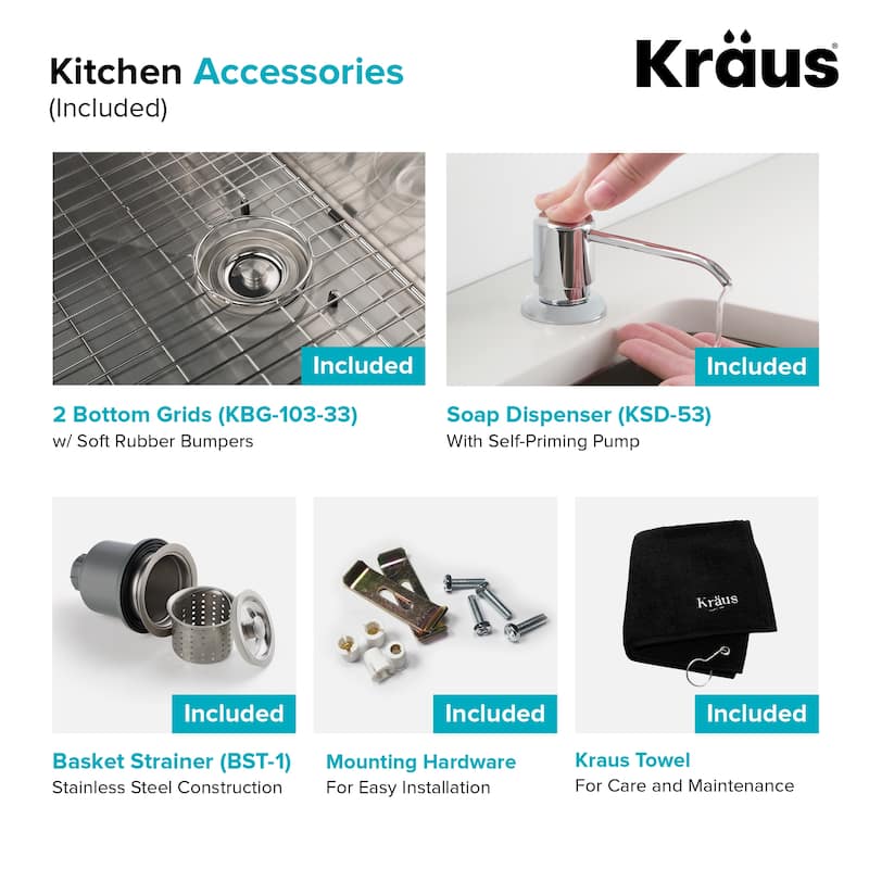 Kraus 3-in-1 Set Undermount Kitchen Sink, Pulldown Faucet, Dispenser