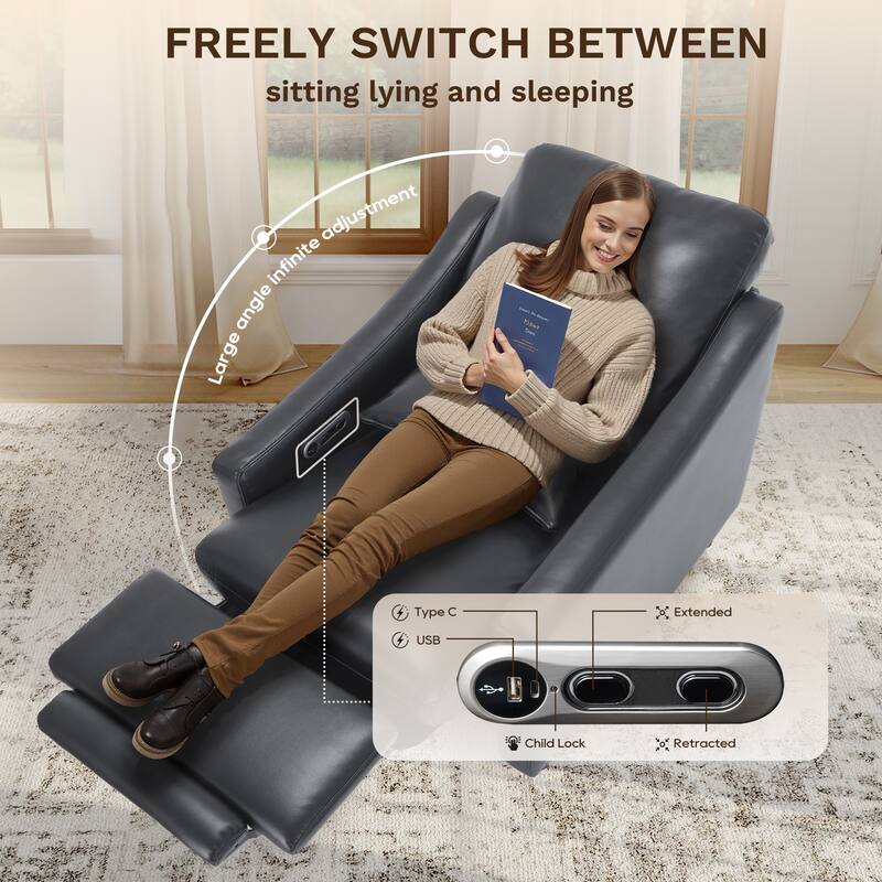 Electric Pushback Recliner with Leather Upholstery & Charging Port - Adjustable Recline for Living Room​