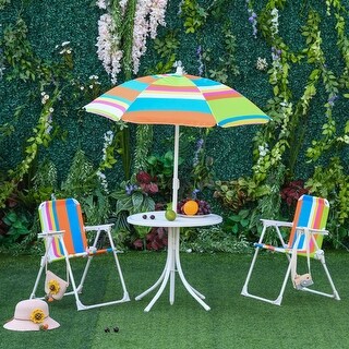 Outsunny Kids Folding Picnic Table and Chair Set with Removable & Adjustable Umbrella