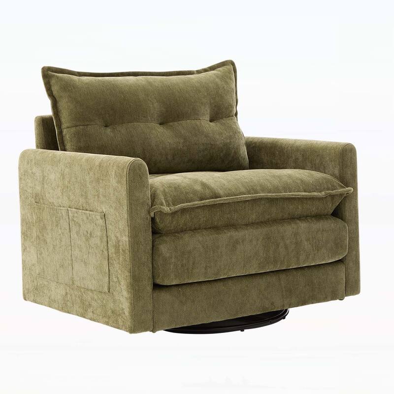 Modern Swivel Barrel Chair with Thick Padding,Metal Base,for Living Room and Bedroom