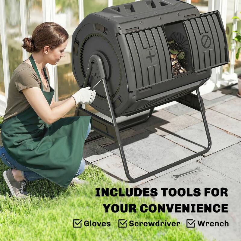 Outsunny Compost Bin Outdoor, 53 Gal Dual Chamber Compost Tumbler with 8 Adjustable Vents