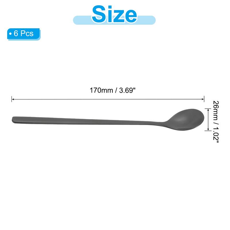 Long Handle Iced Tea Spoon, 6 Pcs 7" Stainless Steel Long Spoons - Black