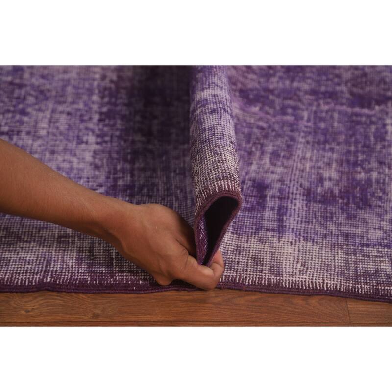 Distressed Anatolian Turkish Vintage Rug Handmade Purple Wool Carpet - 8'1" x 11'8"