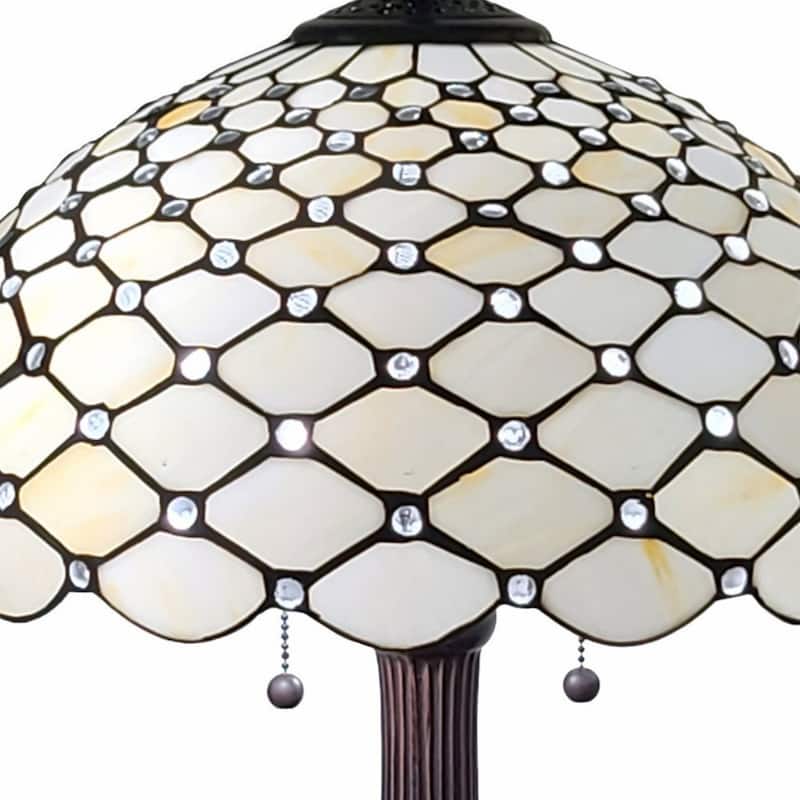Dark Brown Metal Two-Light Table Lamp with Black White Glass Shade - 12” x 21” x 23” (D x W x H)