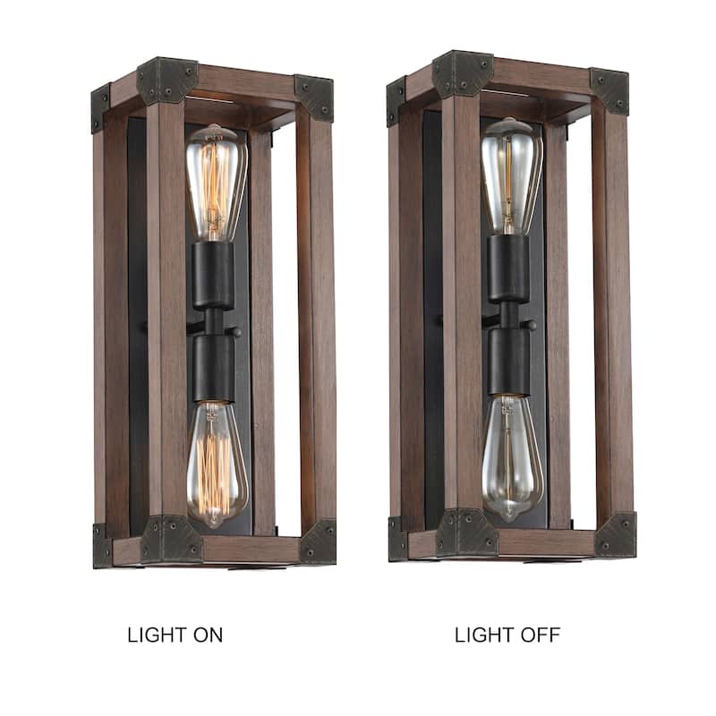 Larissa Pine Wood 2-Light Wall Sconce Antique Black Metal Finish