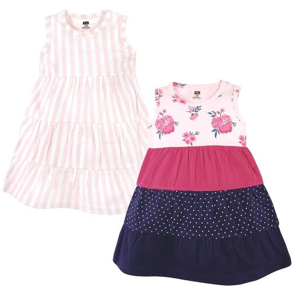 slide 2 of 2, Hudson Baby Girls Cotton Dresses, Pink Navy Floral 2T - Pink Navy Floral